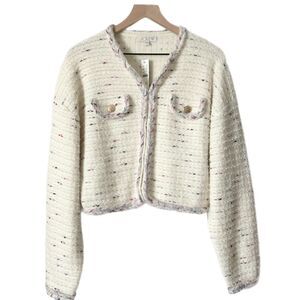 NEW J.Crew Cropped Lady Jacket Blazer in Marled Yarn Heather Ivory Size Medium